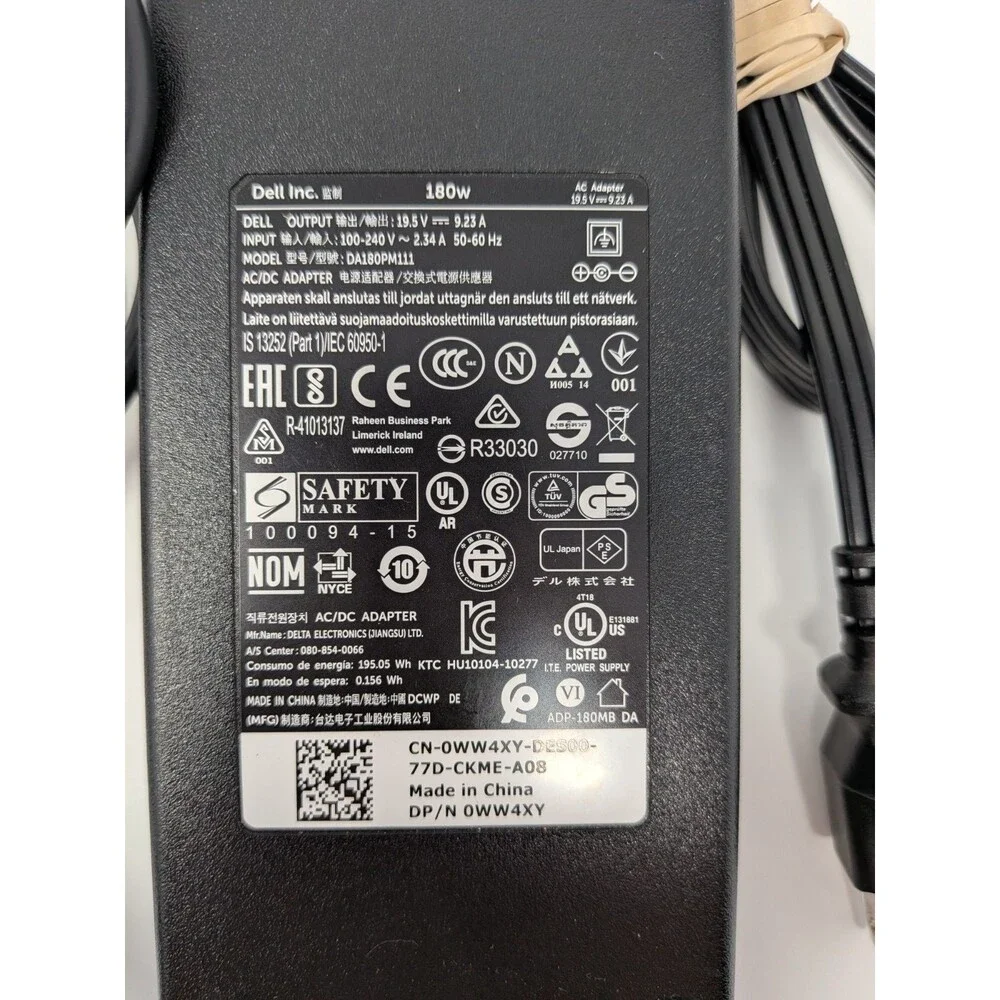 Genuine OEM DELL 180W 19.5V 9.23A AC Adapter Charger DA180PM111 LA180PM111 7.4mm